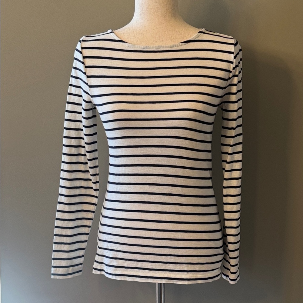 J. Crew Factory Artist Tee Navy and White Striped Long Sleeve Tee